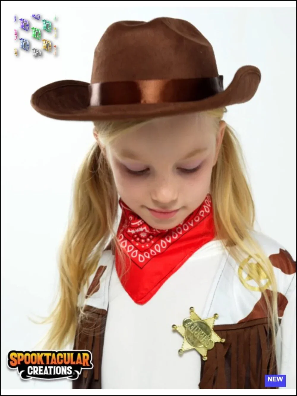 Kids Cowgirl Costume 8pc Halloween Outfit with Vest, Skirt, Hat Toddler